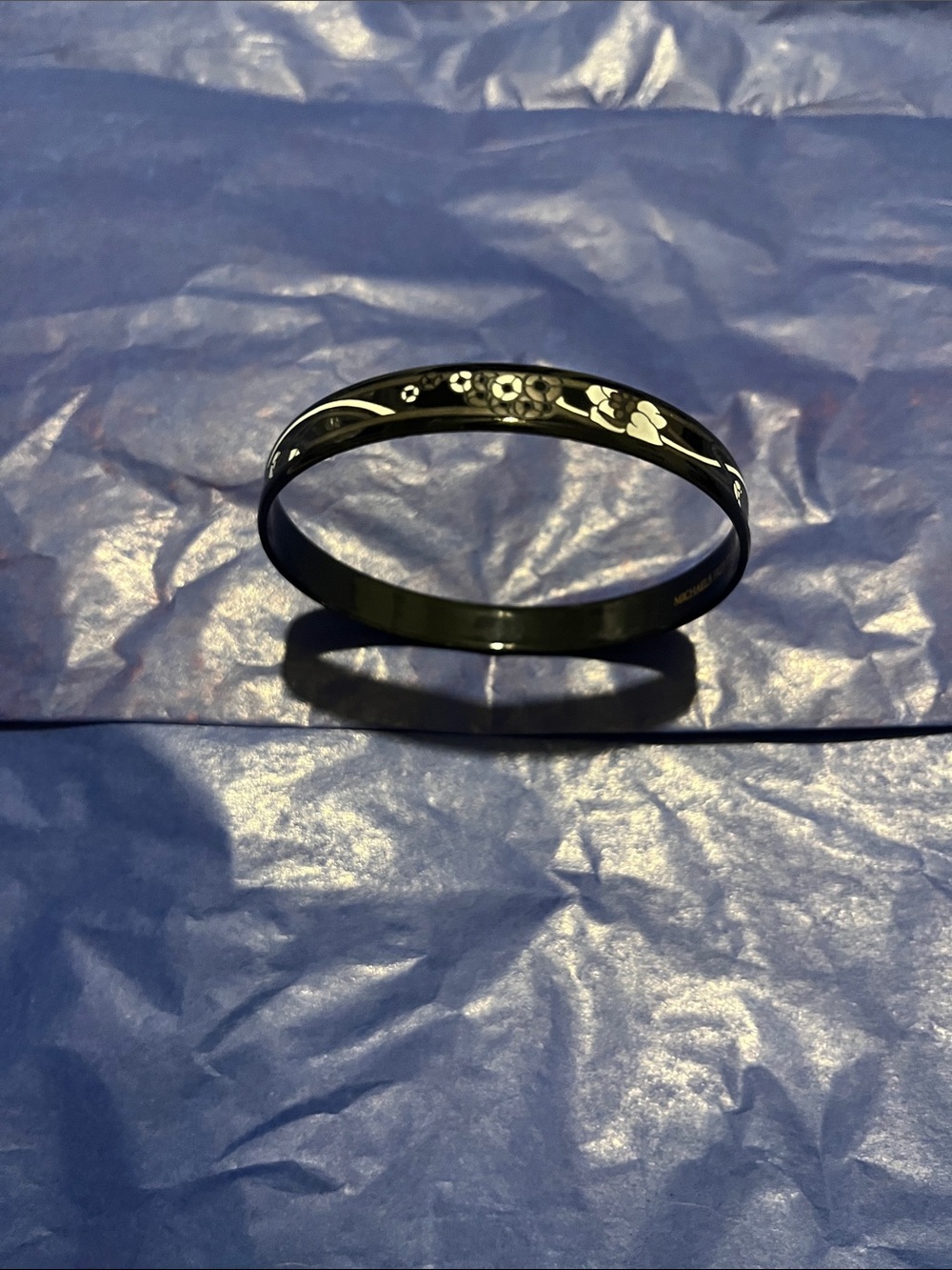 Michaela Frey Team Black Floral Accent Bangle Bracelet with Gold Logo - Picture 4 of 8